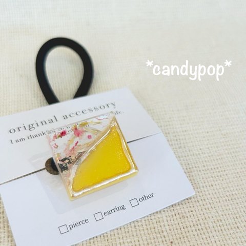 黄色❤︎つやつやドライフラワー入りエレガントヘアゴム❤︎candypop