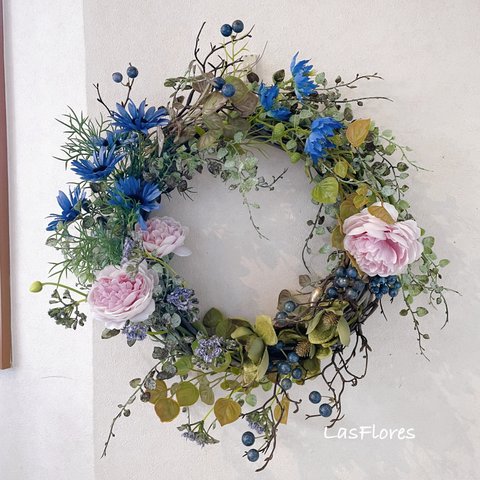 〈受注制作〉spring　garden　blue　Wreath