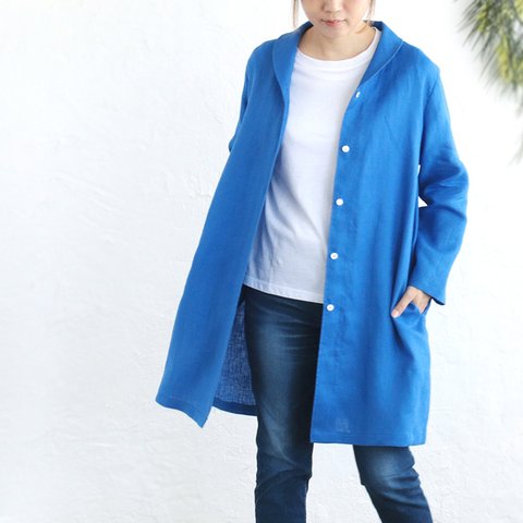 春夏秋と役立つ一枚 リネンショールカラー ジャケットコート 着丈89cm （ロイヤルブルー）CO08