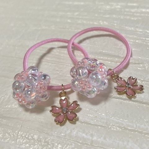 再販！！　春にぴったり♡ ビーズボール　桜　ベビー&キッズ　ヘアゴム　