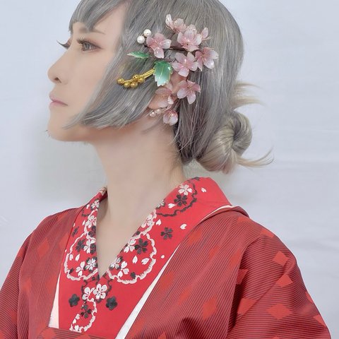 アメリカンフラワー　桜　髪飾り（バレッタ）