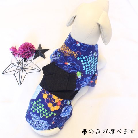 犬服　浴衣<和柄昆虫ネイビー> 