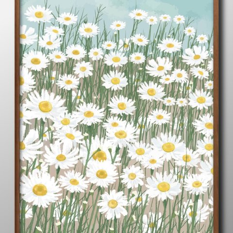 8659■ポスター　絵画　インテリア　A3サイズ　『花　フラワー　花畑』イラスト　アート　北欧
