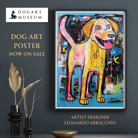 【ストリートドッグ - ゴールデンレトリバー犬 No.3】抽象画 現代アートポスター 犬の絵 犬の絵画 犬のイラスト