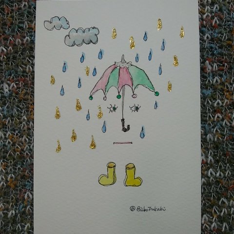 【 原画絵はがき_054 】☔と☁