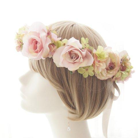 花冠　~ Antique Flower Tiara ~ Pink　バラ・薔薇・ローズ  花かんむり　結婚式☆ウエディング☆ブライダル