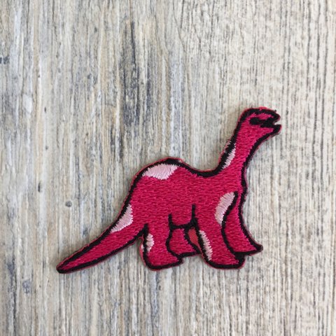 恐竜ワッペン 赤ピンクドット