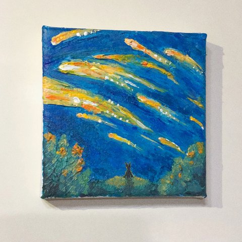 2.原画【流れ星の夜】10cm×10cm【レビューで送料無料】