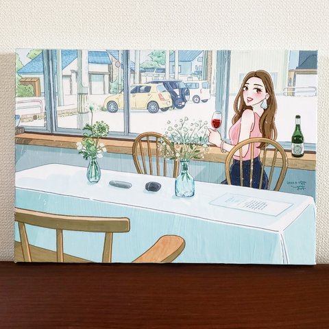 アートキャンバス　「昼下がりのワイン」A4