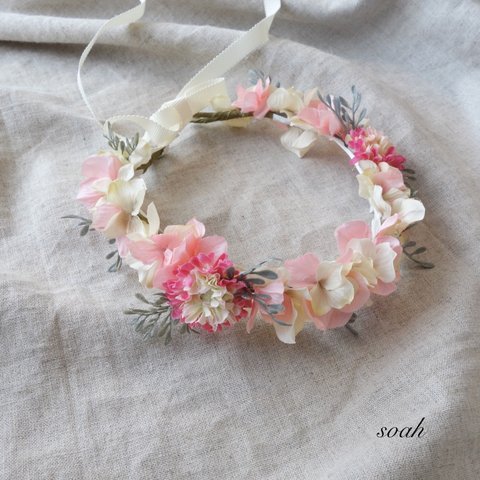 lovely white & pink 花かんむり（wide）キッズ・ベビー ラッピング無料