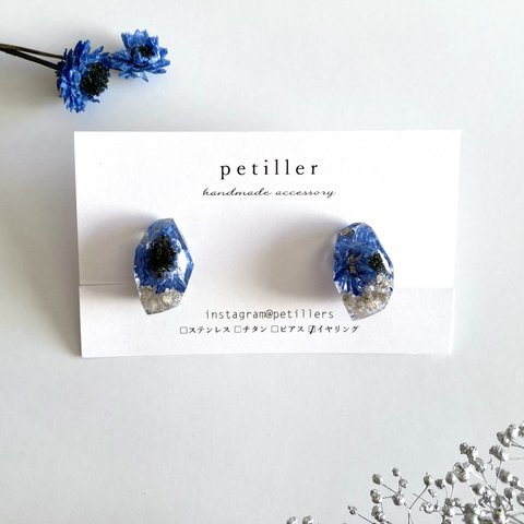 blue flower pierce/earring ドライフラワーイヤリング