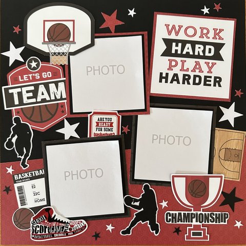 スクラップブッキング  12インチ完成品   LET'S GO TEAM 〜 WORK HARD PLAY HARDER 〜