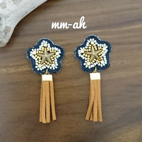 再販♥星のスタッズ刺繍＊スエードタッセル