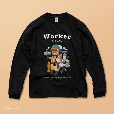 ハイクオリティー ロングTシャツ「WORKER 働くネコ。」/送料無料