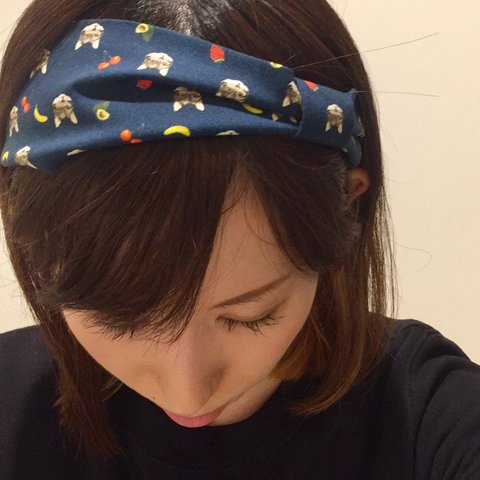 猫とフルーツ柄♡ヘアバンド 【リボンタイプ】