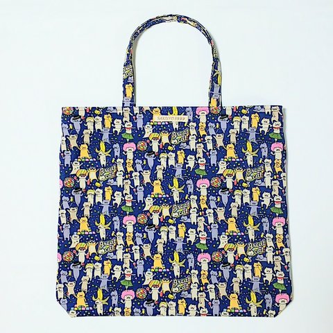  (青色)パーリーにゃんこ🐱  のA4ファイルが縦にも横にも入るbag