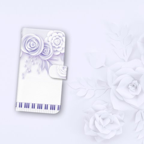 『爽涼な薔薇とト音記号』iPhone/android 花と鍵盤シリーズvol.6 手帳型ケース ほぼ全機種対応 iPhone14 Xperia AQUOS Galaxy ピアノ 音楽