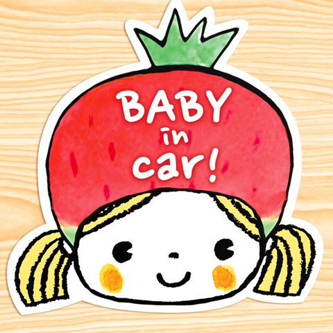 BABY IN CAR  ベビーインカー マグネットステッカー(赤ちゃんいちご）