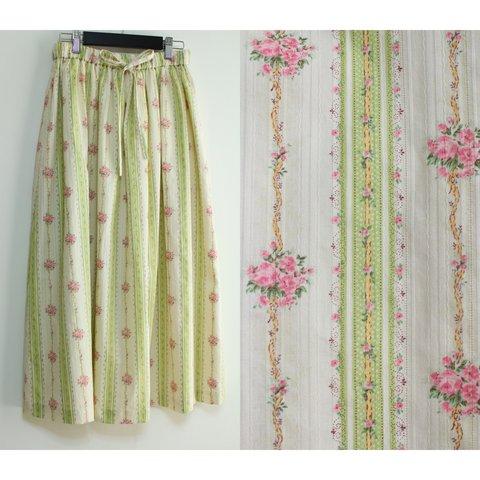 Romantic floral stripe スカート（ライトグリーン）
