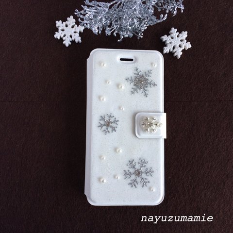 値下げ＊雪結晶レジン＊iPhone6,6s手帳型ケース【23】