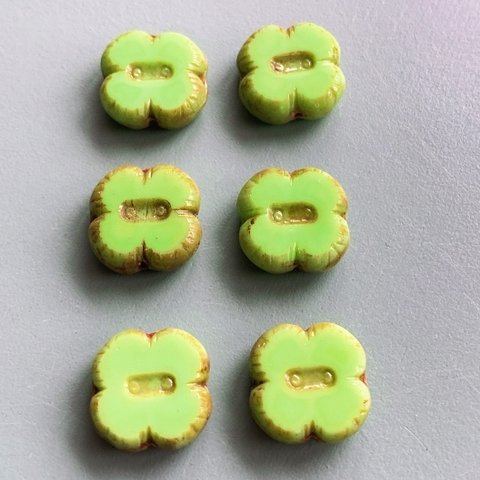 【6コセット】#czech beads#チェコビーズ　lucky 🍀clover 12✖️12㍉　yellow green/picasso