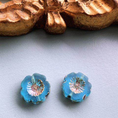 【2コセット】JIRI＊IVANA#czech beads#チェコビーズ　sea glass flower14㍉ marineblue