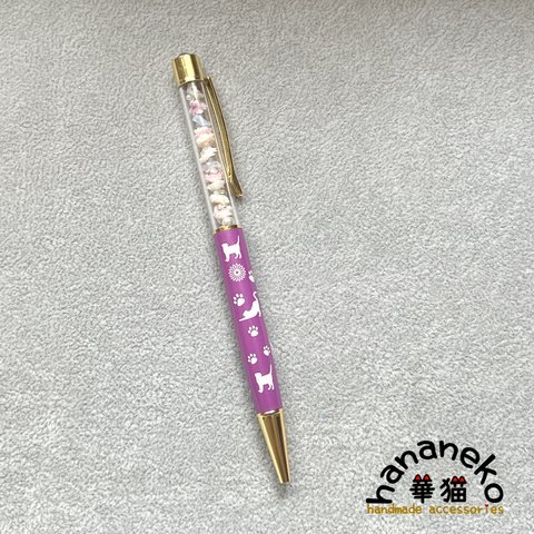 HC6＊薔薇とパールのネコちゃん柄ボールペン