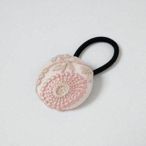 刺繍ヘアゴム ナチュラルフラワー もも (ピンク)