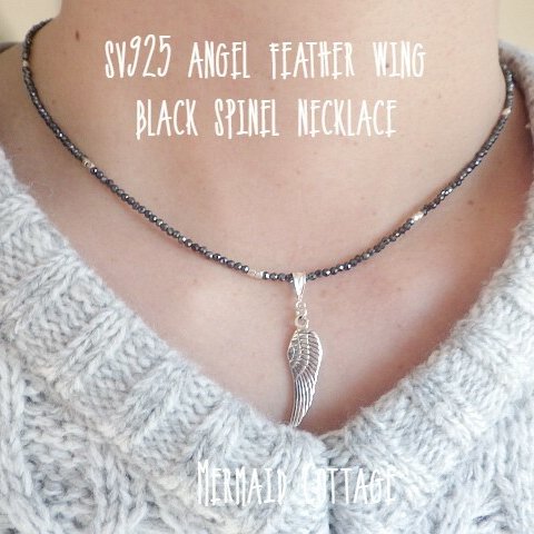 2way☆Angel Wing フェザー＆ブラックスピネルネックレス sv925