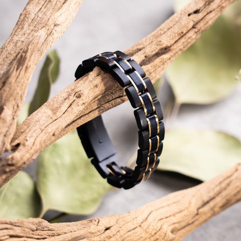 【木製ブレスレット】EINBAND Wood Bracelet 天然石 × 天然木 ラグジュアリーブレスレット Blue Sand Stone × Ebony wood