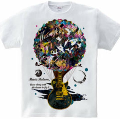 音楽ギターアートTシャツ「Music Baloon」