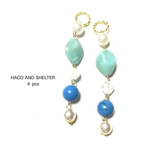 ４pcs★opaque combination charm・pearl×turquoise（コンビネーションチャーム）