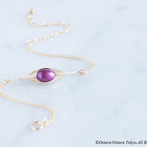 【Tsubomi】14KGF Bracelet-Purple Pearl-
