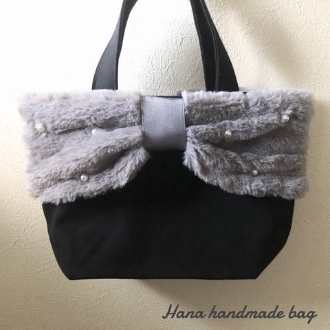 新作♡ ふわふわ リボン バック gray  トートバック