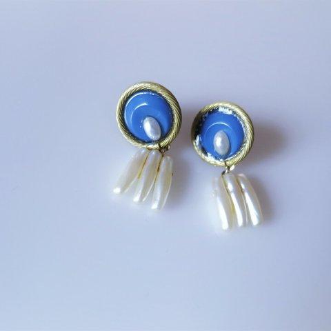 ヴィンテージブルー＆パールピアス vintage pearl earrings <PE-plbl>