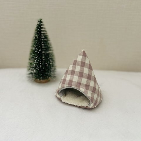 ハムスターのあったかテント⛺チェック柄　くすみパープル