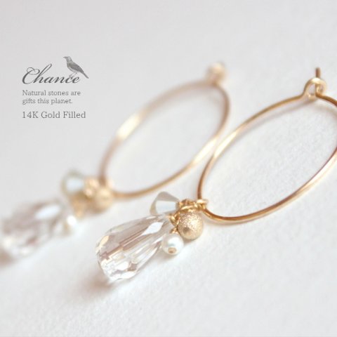 Chance 14KGF pierced earrings Crystal quartz/フープピアス・クリスタル