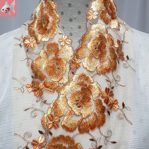 ◆花刺繍の半襟⑩　オレンジ