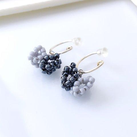 〈痛くない〉～フェイクピアス～シルバーリング×バタフライイヤリング・ノンホールピアス・イヤークリップ(両耳用)(サイズ調節可能) 　　 管理No.2197