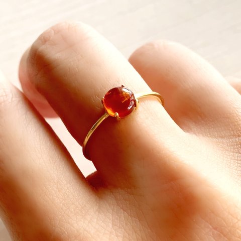 ◆再入荷◆ 天然石　バルティックアンバー　天然琥珀　爪留めリング　指輪