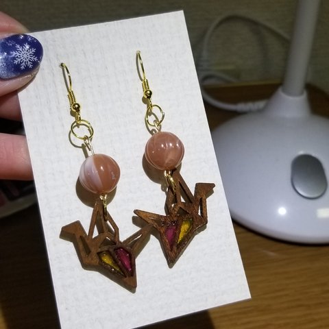 折り鶴ピアス