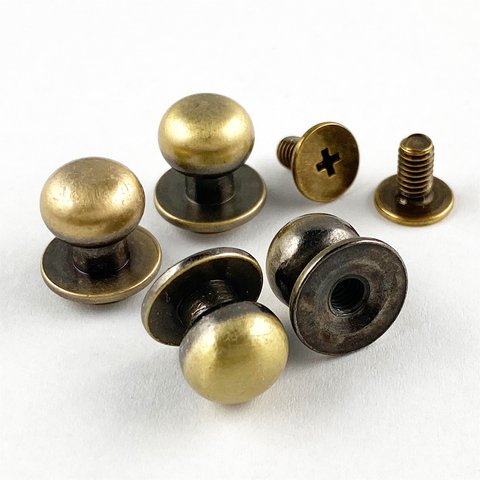 【KAMONレザー】ギボシ アンティークゴールド 4個セット 頭10mm ネジ式 留め具 金具 レザークラフト 手芸 パーツ #2880