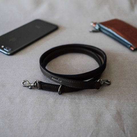 【幅12mm】 Leather Strap レザーストラップ カメラストラップ ウォレットチェーン【ブラック】