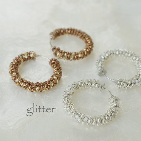 ≪glitter≫クリスタルシルバーフープイヤリング