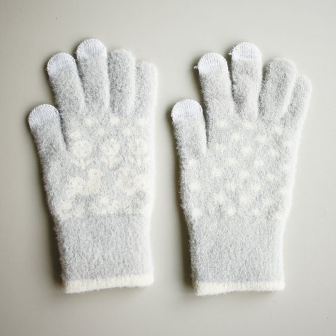 スマホ対応手袋 ふわふわの肌触り 小鳥 ライトグレー fluffy gloves magyar lt. grey ALCEDO 172006