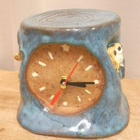 【立青窯】置時計　ふくろう　かたつむり　陶器製