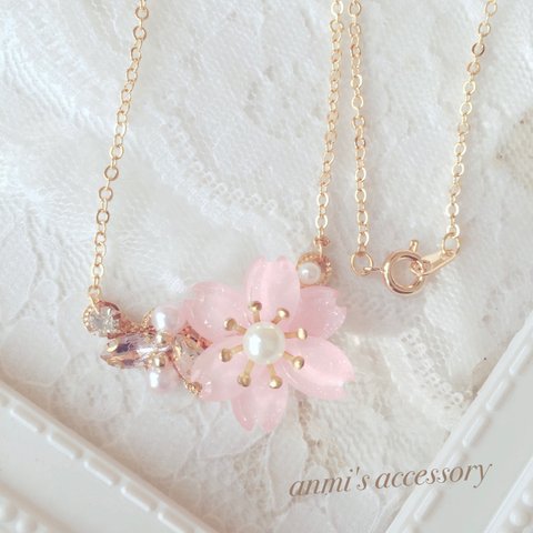  【限定】縦長 春色 桜  セットアップに♡ネックレス