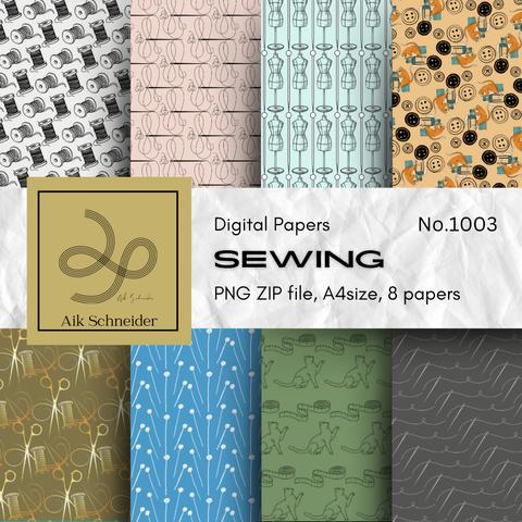 Digital Paper, Sewing, A4, Png, 8 papers, 縫物モチーフのデジタルペーパー