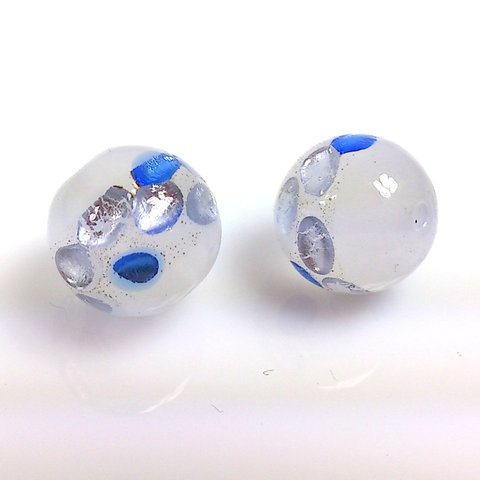 トンボ玉 とんぼ玉 直径12mm×2個 潮騒 青シルバー色