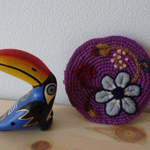 南米ペルー刺繍の小銭入れ（紫色）